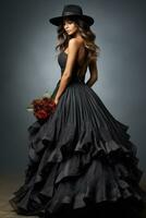 a beautiful woman in a black dress and hat generative ai photo