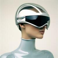 a futuristic woman wearing a futuristic helmet generative ai photo