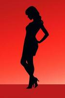 a silhouette of a woman in a dress on a red background generative ai photo