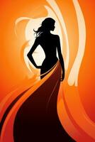 a silhouette of a woman in a long dress on an orange background generative ai photo