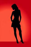 a silhouette of a woman in a short dress on a red background generative ai photo