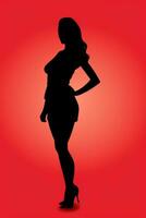 a silhouette of a woman in a short dress on a red background generative ai photo