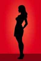 a silhouette of a woman in a short dress against a red background generative ai photo