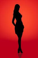 a silhouette of a woman in a short dress on a red background generative ai photo