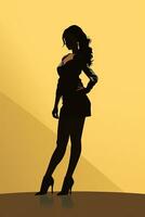 a silhouette of a woman in high heels standing on a yellow background generative ai photo