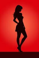 a silhouette of a woman in a short dress on a red background generative ai photo