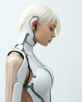 a woman in a futuristic robot suit with her back to the camera generative ai photo