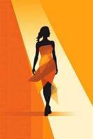 a woman in an orange dress walking down the street generative ai photo