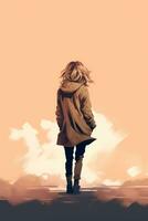 an illustration of a person walking away from the camera generative ai photo