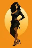 un ilustración de un mujer en un negro vestir y alto tacones generativo ai foto