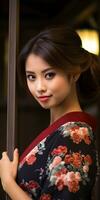 beautiful asian woman in kimono posing for the camera generative ai photo