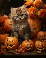 kitten halloween wallpaper generative ai photo