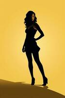 silhouette of a woman in a dress on a yellow background generative ai photo