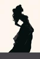 silueta de un mujer en un largo vestir en un blanco antecedentes generativo ai foto