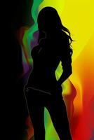 silhouette of a woman in front of a colorful background generative ai photo