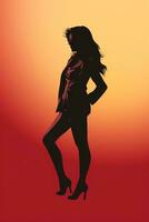 silhouette of a woman in high heels on an orange background generative ai photo