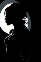 silueta de un mujer en frente de un lleno Luna generativo ai foto