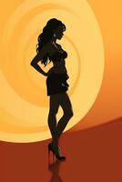 silhouette of a woman in high heels on an orange background generative ai photo