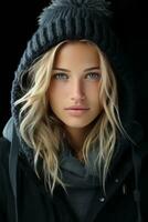 a beautiful blonde woman in a winter jacket generative ai photo