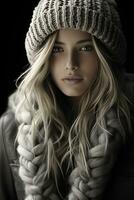 a beautiful blonde woman wearing a hat and scarf generative ai photo