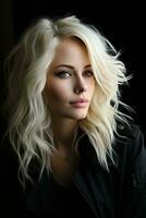 a beautiful blonde woman with long wavy hair generative ai photo