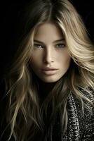a beautiful blonde woman with long wavy hair generative ai photo