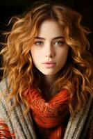 a beautiful young woman with long red hair generative ai photo