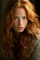 a beautiful young woman with long red hair generative ai photo