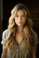 a beautiful young woman with long wavy hair generative ai photo