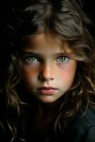 a close up of a young girl with green eyes photo