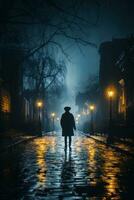 a man is walking down a dark street at night generative ai photo