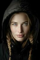 a woman in a black jacket with braids generative ai photo