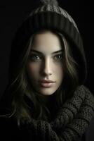 a woman in a winter hat and scarf generative ai photo