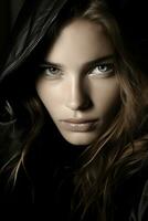 a woman wearing a black jacket generative ai photo