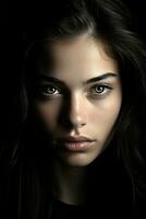 a woman with dark hair and green eyes generative ai photo