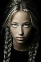 a woman with long braids on her head generative ai photo