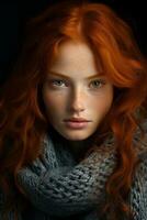 a woman with red hair wearing a scarf generative ai photo