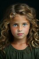 a young girl with curly hair and blue eyes generative ai photo