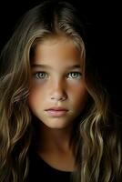 a young girl with long hair and green eyes generative ai photo