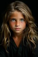 a young girl with long wavy hair and blue eyes generative ai photo