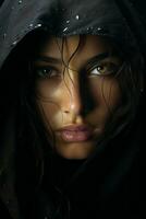 an image of a woman in the rain generative ai photo