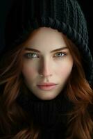 portrait of a beautiful redhead woman with green eyes generative ai photo