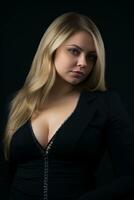 a beautiful blonde woman in a black dress posing for the camera generative ai photo