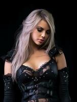 a beautiful blonde woman in a gothic outfit photo