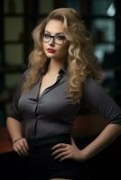 a beautiful blonde woman in glasses posing for the camera generative ai photo