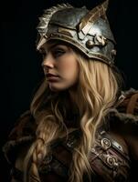 a beautiful blonde woman wearing a helmet and armor generative ai photo