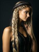 a beautiful blonde woman with long hair and braids generative ai photo