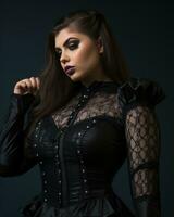 a beautiful woman in a black corset photo
