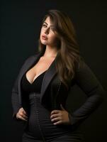a beautiful woman in a black dress posing for the camera generative ai photo