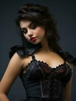 a beautiful woman in a corset with red lipstick generative ai photo